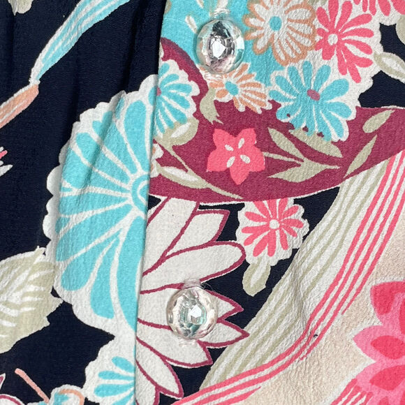 Zoe Floral Button Blouse Large Pink Teal Lace Back Boho Cottagecore USA - Picture 8 of 12